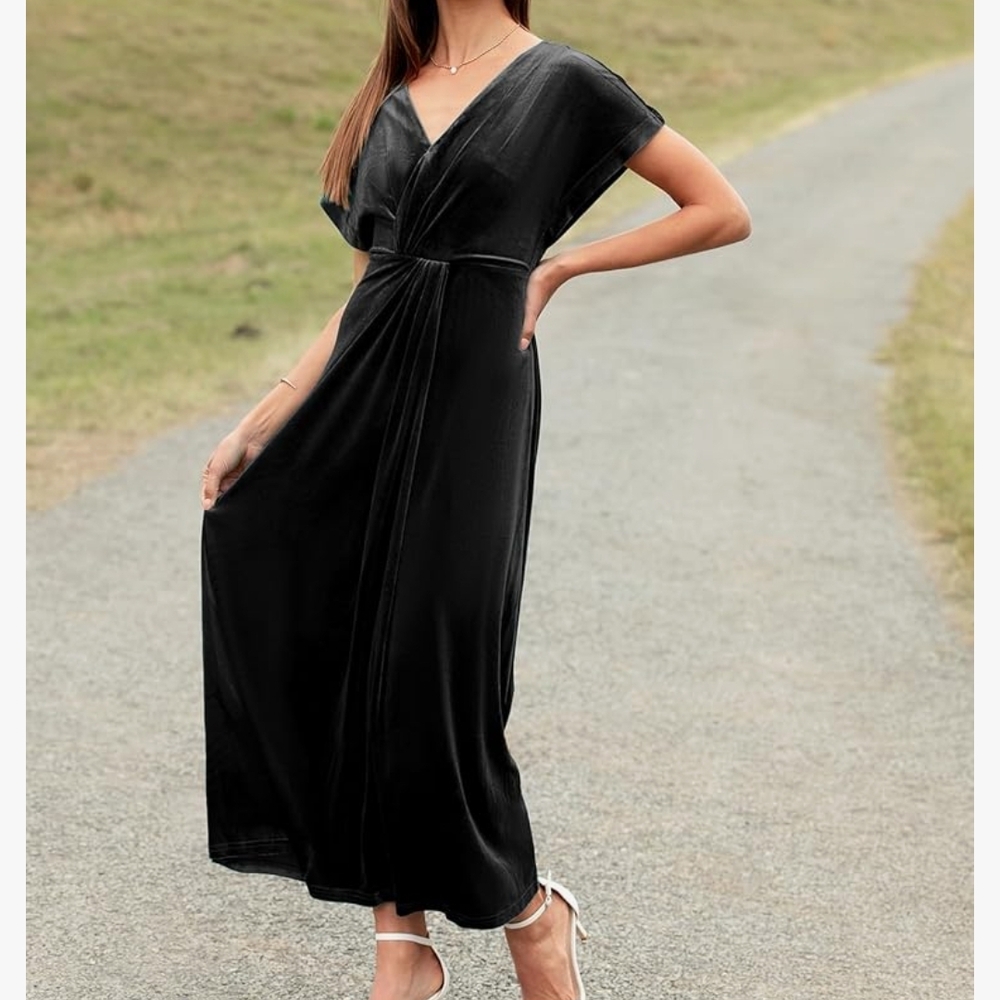 Black Flutter Sleeve Wrap Maxi Dress